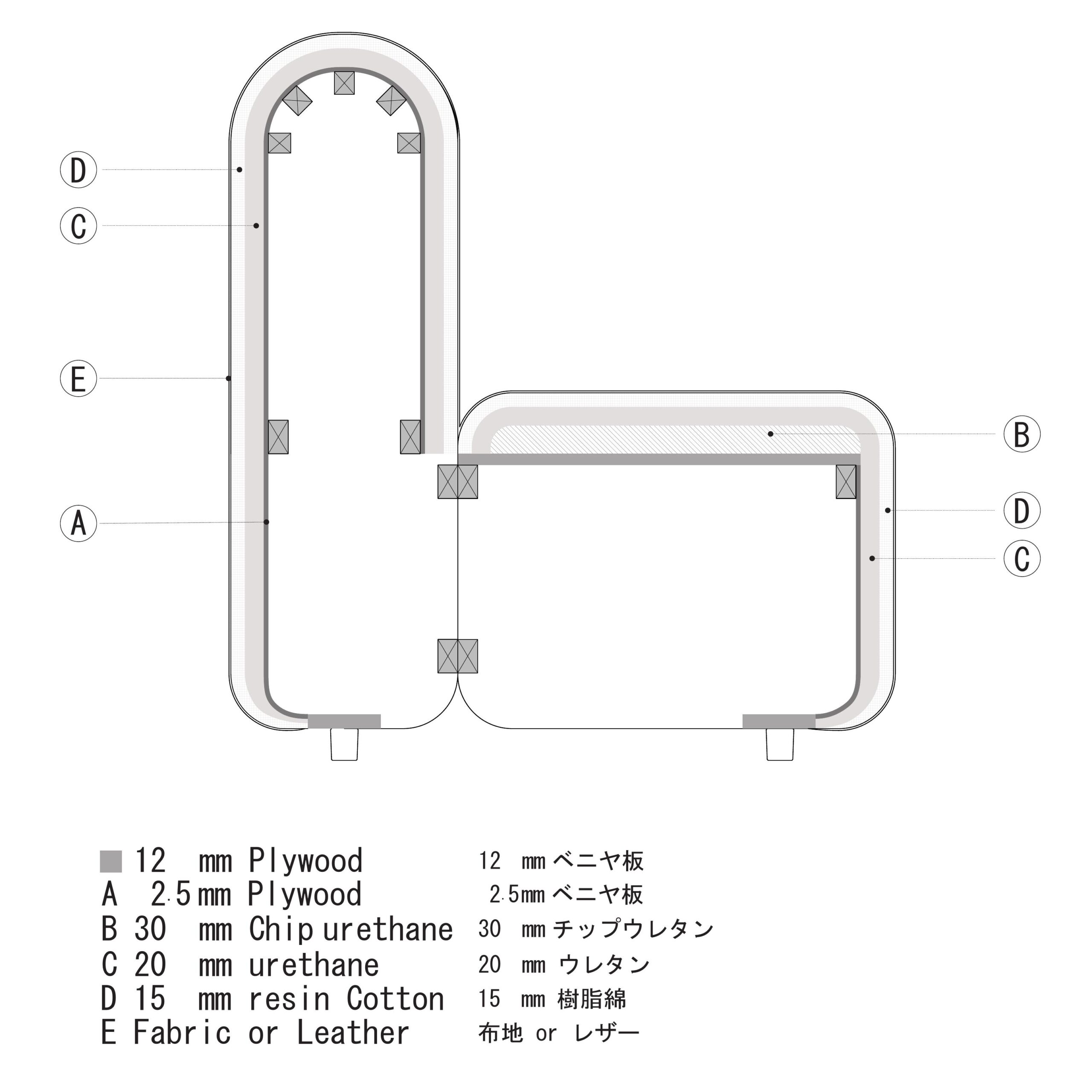 クリニック　ロビー　パーテーション付ソファ　断面図