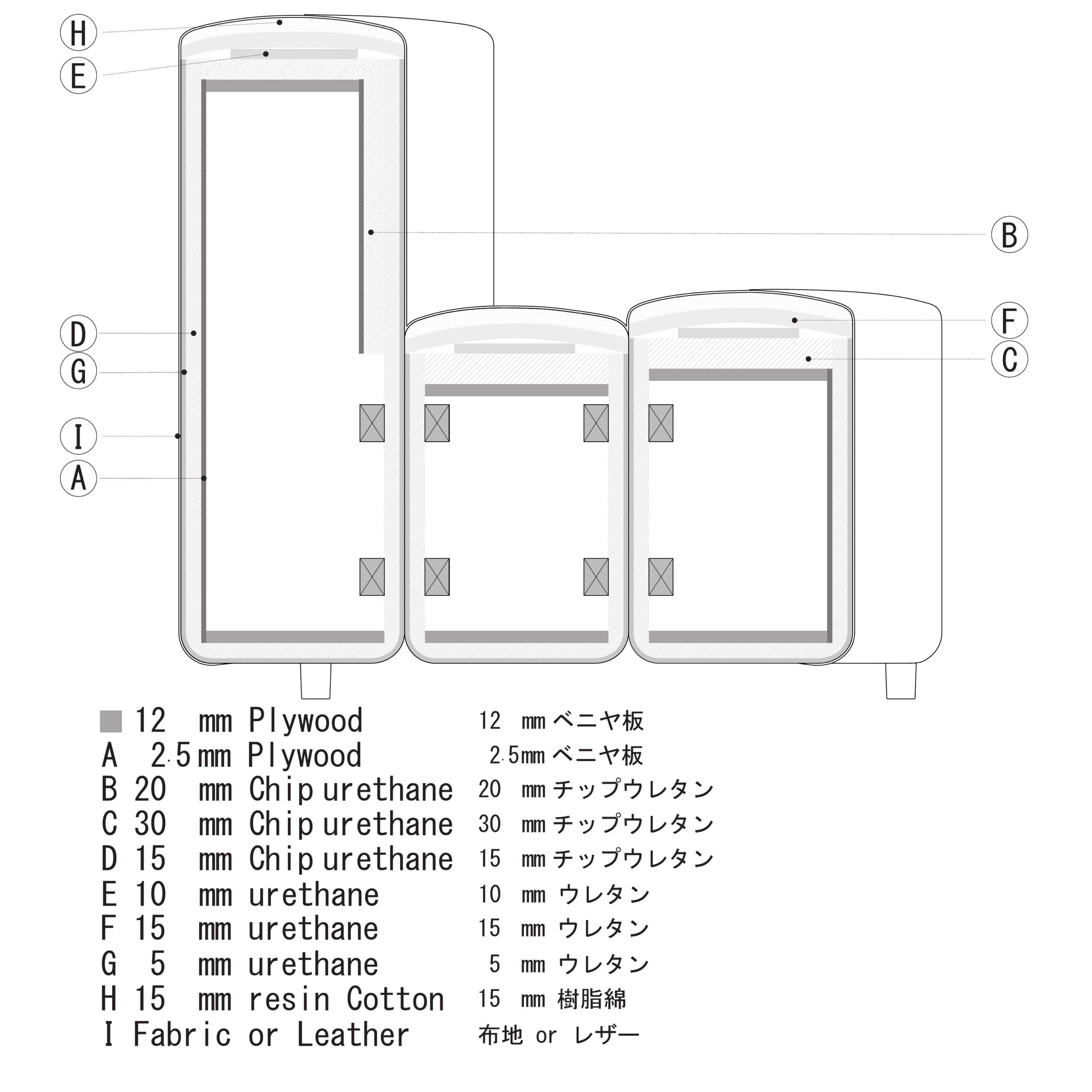 オフィス　ミュージアム　ロビーソファ　断面図