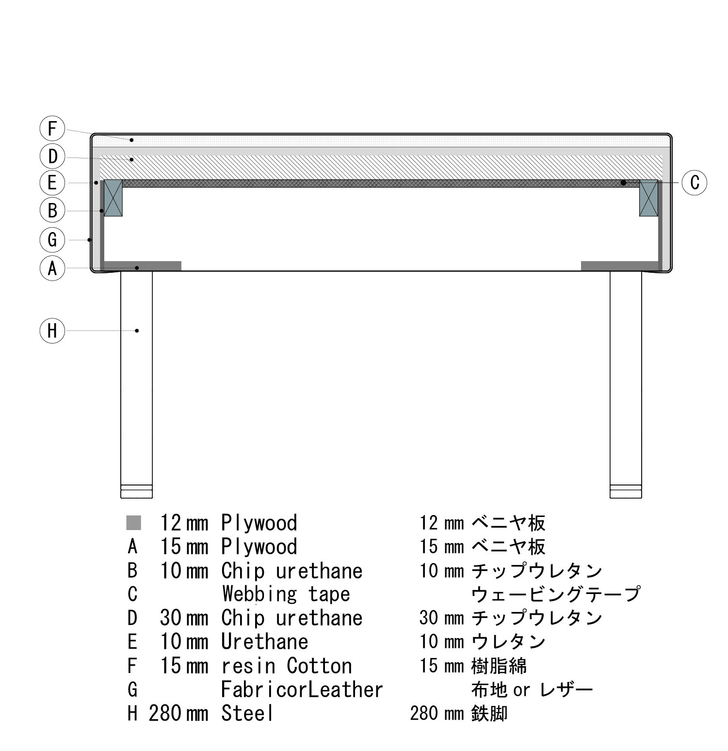 クリニック　ロビー　ソファ　断面図