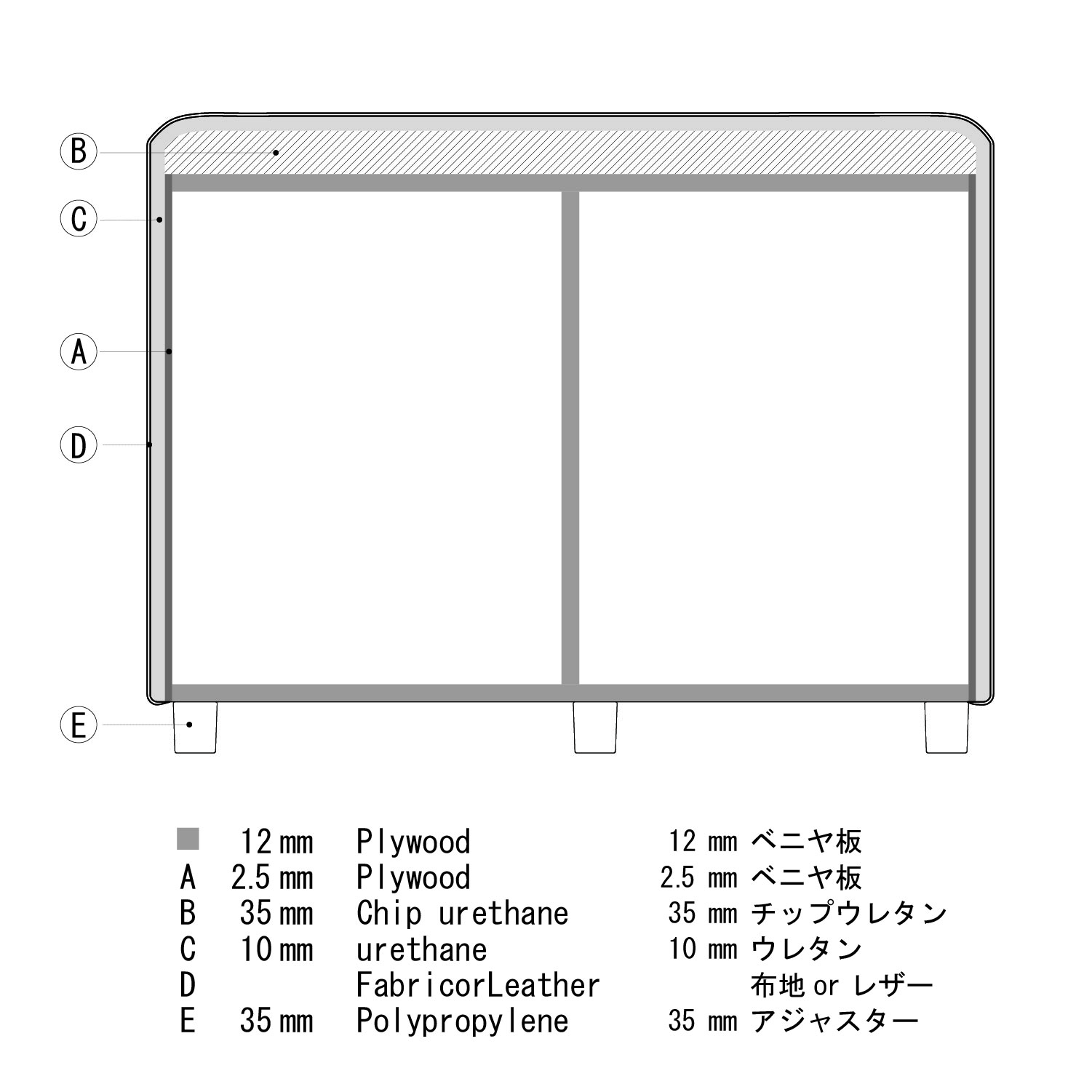 オープンスペース　ロビー　スツール　断面図