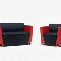 オフィスソファおしゃれな斜めラインデザインの2人掛けソファ