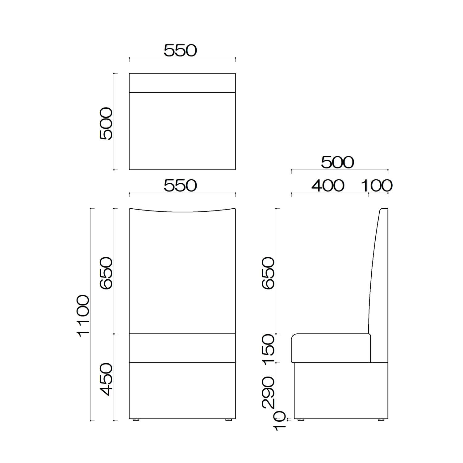 ブースソファ　ピグン1P　完成品図面