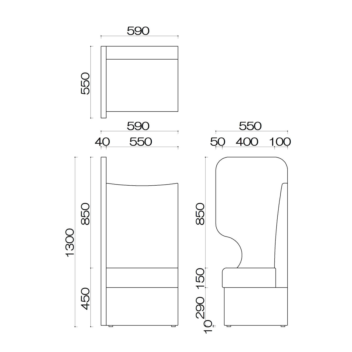 ブースソファ　ピグン1PP　完成品図面