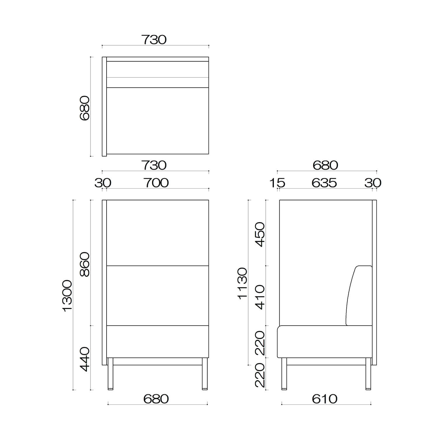 ブースソファ　パソラン1PR　完成品図面